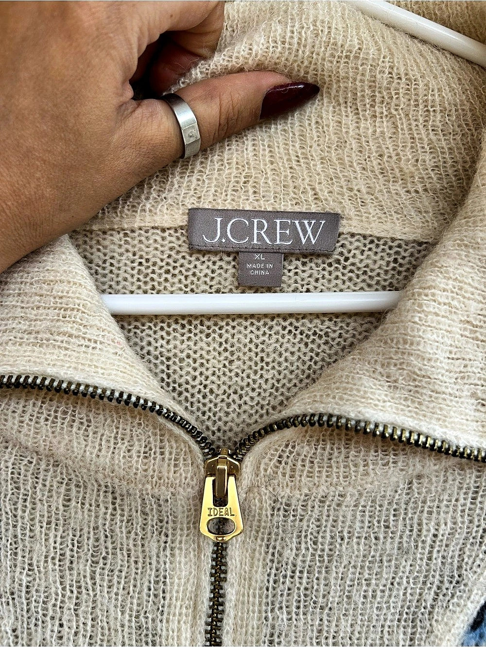 J.Crew Quarter Zip Alpaca Sweater Blue & Cream Size XL - Picture 3 of 4